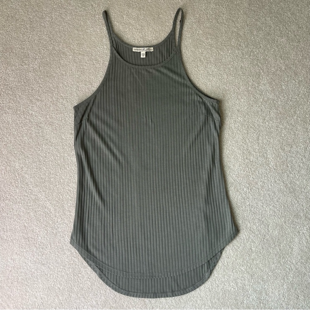 Express Olive Green Ribbed Loose Tank Top - size large
